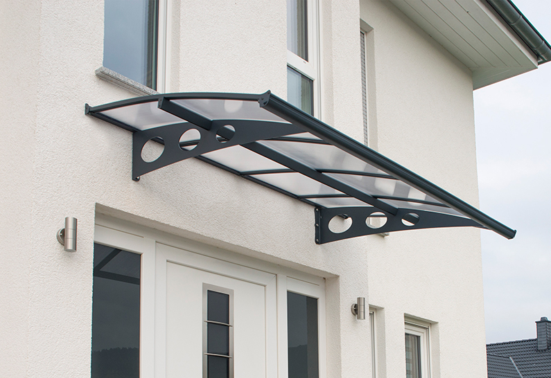 Herald Door Awning Kit -139cm x 223.5cm Grey Structure & Clear Twin Wall Panels - Image 2