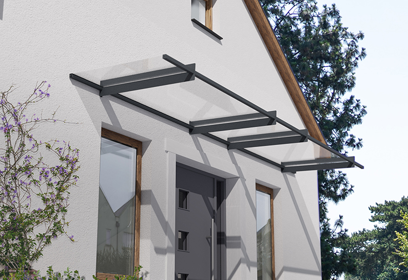 Nancy Door Awning Kit - 94cm x 411cm Grey Structure & Clear Panels - Image 2
