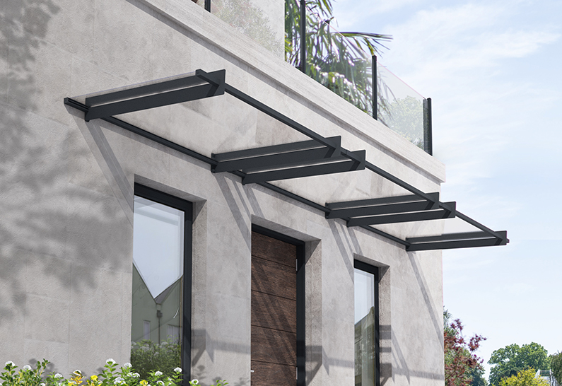 Nancy Door Awning Kit - 94cm x 452cm Grey Structure & Clear Panels - Image 2