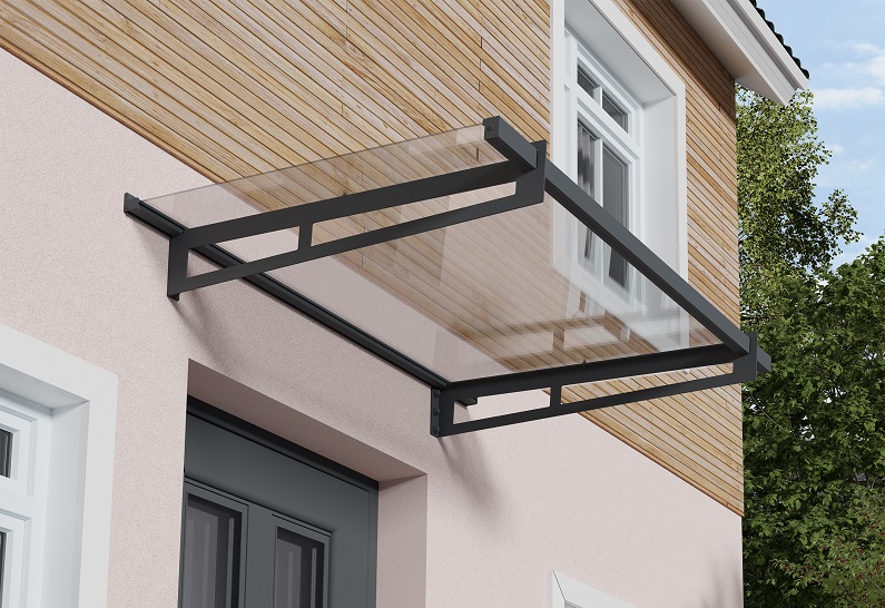Bremen Door Awning Kit - 93.5cm x 150cm Grey Structure & Clear Panels - Image 2