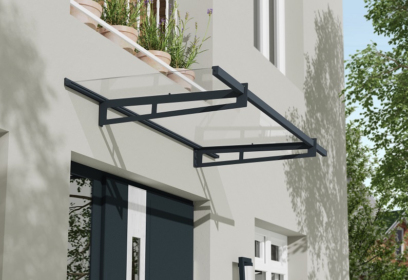 Bremen Door Awning Kit - 93.5cm x 205cm Grey Structure & Clear Panels - Image 2