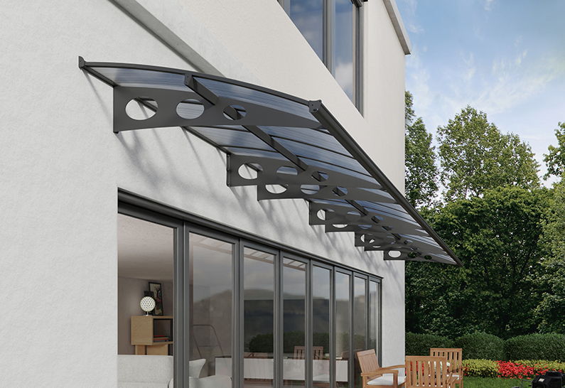 Herald Door Awning Kit - 139cm x 892cm - Grey Structure & Clear Twin Wall Panels - Image 2
