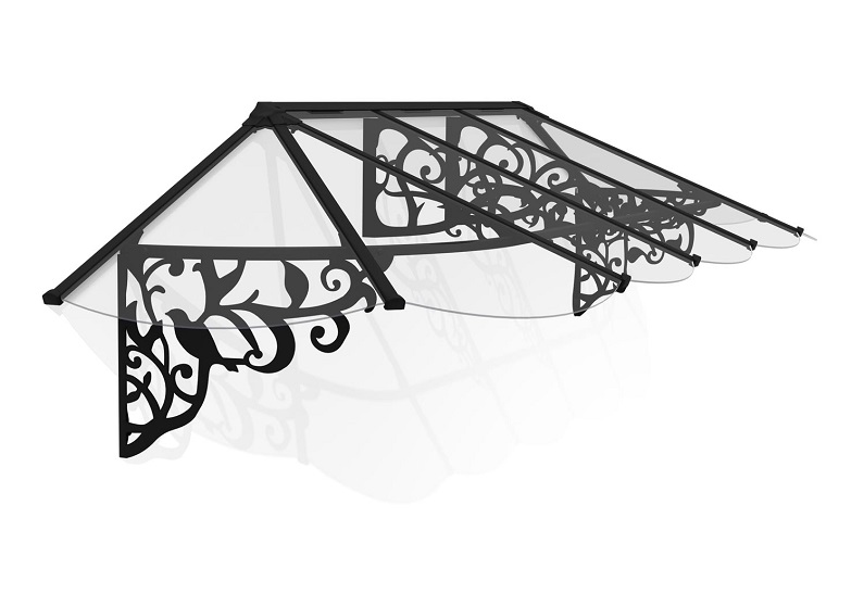 Lily Door Awning Kit - 88cm x 319cm Black Structure & Clear Panels