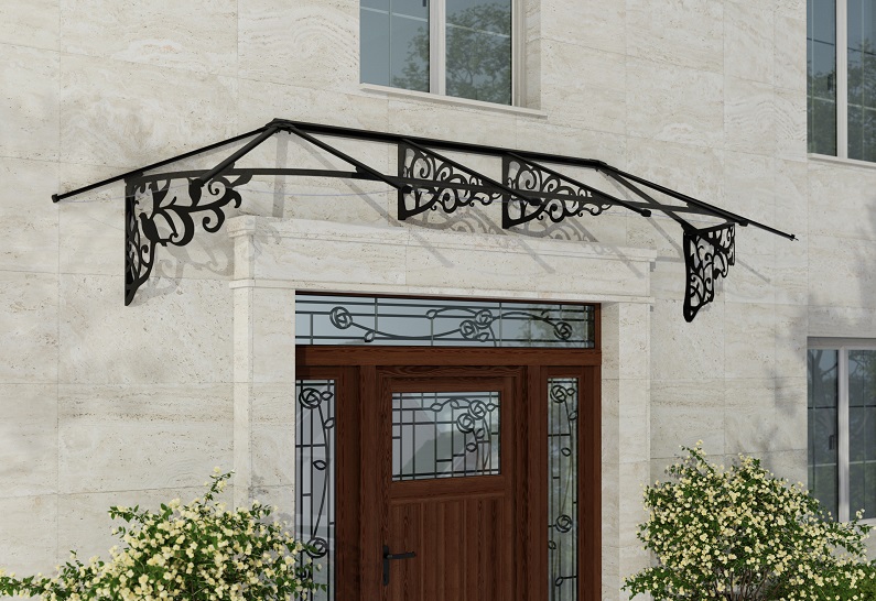 Lily Door Awning Kit - 88cm x 319cm Black Structure & Clear Panels - Image 2
