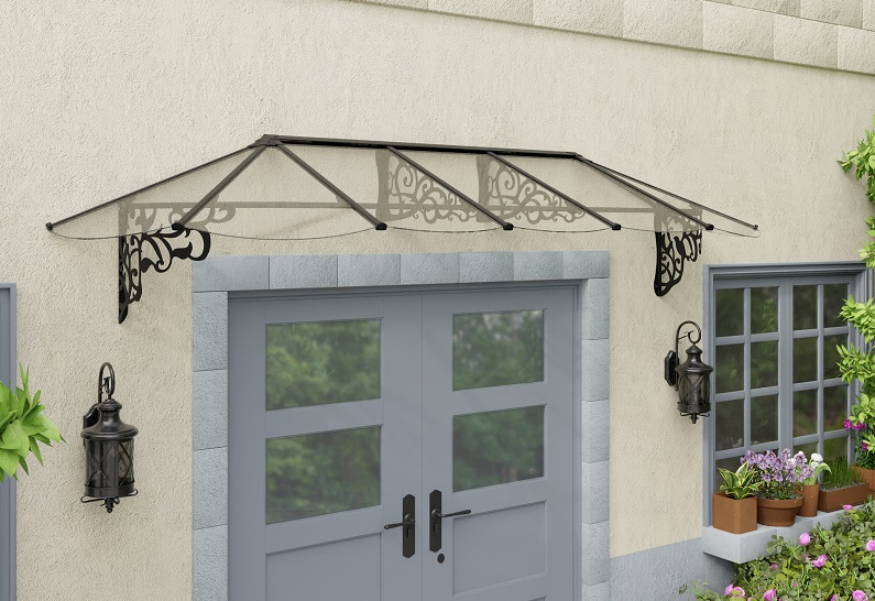Lily Door Awning Kit - 88cm x 319cm Black Structure & Clear Panels - Image 3