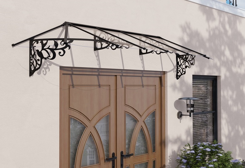 Lily Door Awning Kit - 88cm x 370cm Black Structure & Clear Panels - Image 2