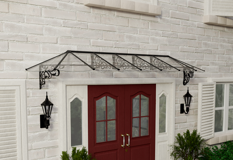 Lily Door Awning Kit - 88cm x 421cm Black Structure & Clear Panels - Image 2