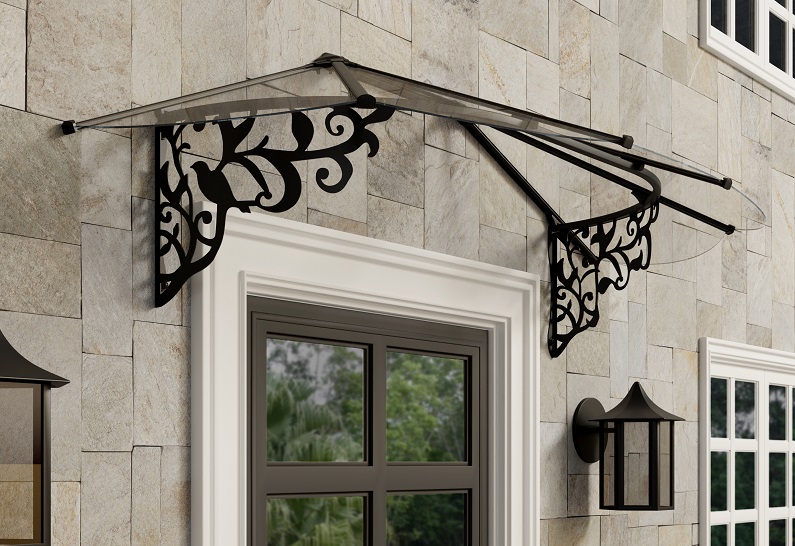 Lily Door Awning Kit - 88cm x 217cm Black Structure & Clear Panels - Image 2