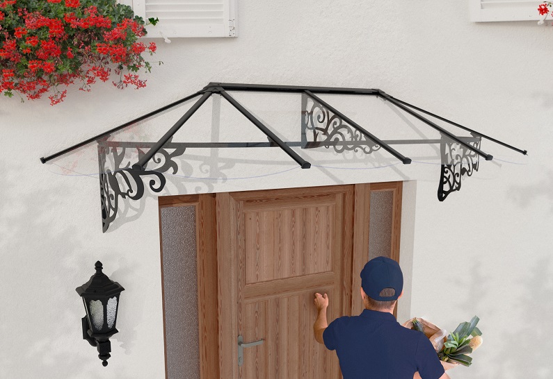 Lily Door Awning Kit - 88cm x 268cm Black Structure & Clear Panels - Image 2
