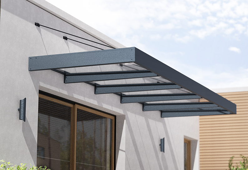 Sophia XL Door Awning Kit -140cm x 472cm Grey Structure & Clear Panels - Image 2