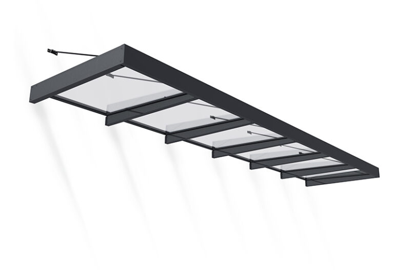 Sophia XL Door Awning Kit -140cm x 565cm Grey Structure & Clear Panels