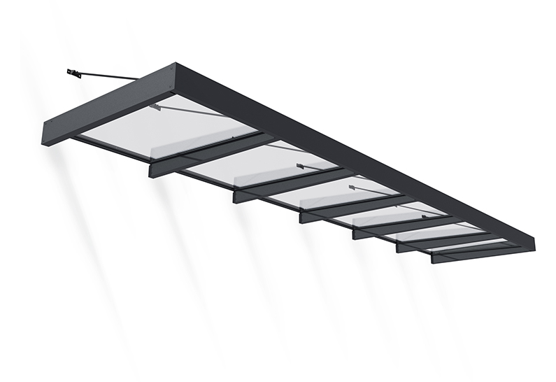 Sophia XL Door Awning Kit -140cm x 565cm Grey Structure & Clear Panels