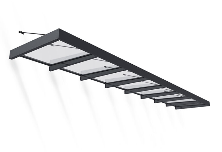Sophia XL Door Awning Kit -140cm x 750cm Grey Structure & Clear Panels