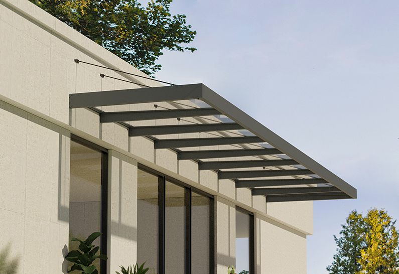 Sophia XL Door Awning Kit -140cm x 845cm Grey Structure & Clear Panels - Image 2