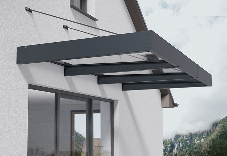 Sophia XL Door Awning Kit -140cm x 286cm Grey Structure & Clear Panels - Image 2